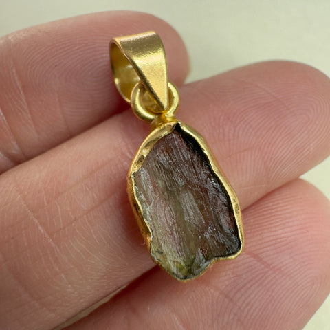 Gold Plated Sterling Silver Moldavite Pendant | 1.51g | Chlum