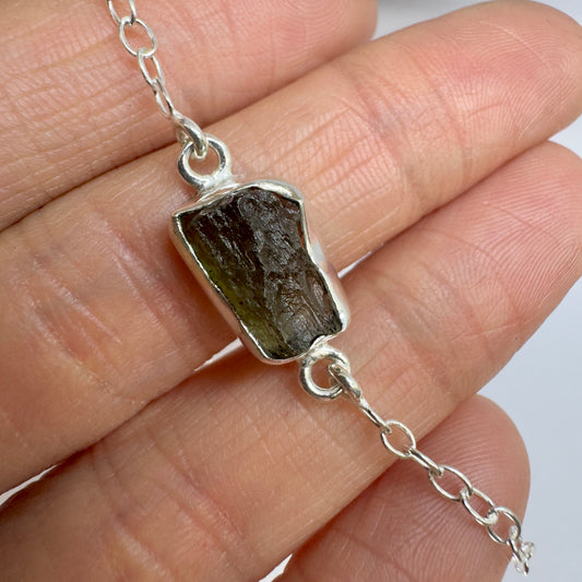 Sterling Silver Moldavite Bracelet | 3.45g | Chlum
