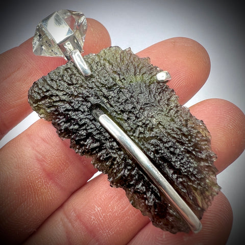 Moldavite & Herkimer Silver pendant | 8g | Marouskovo Pole