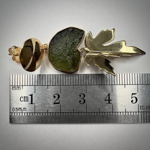 Gold Plated "Leaf" Moldavite Earrings | 2.9g | Chlum