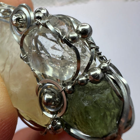 Moldavite, Herkimer & LDG Pendant | 1.48g | Vrabce