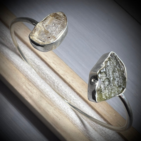 Sterling Silver Moldavite & Herkimer Bracelet | 1.13g | Chlum