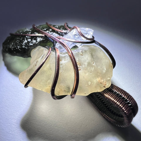 Moldavite, LDG & Herkimer Diamond Copper Pendant | 2.6g | Chlum