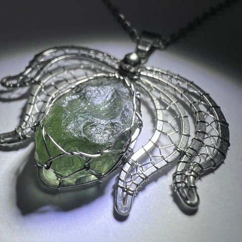 Stainless Steel Moldavite Pendant | 1.16g | Vrabce
