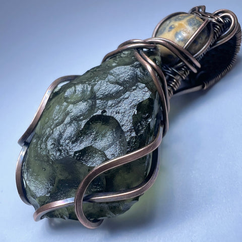 Moldavite & Leopard Jasper Pendant | 3.44g | Vrabce