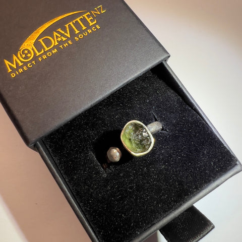 Sterling Silver Moldavite Ring - Size 4