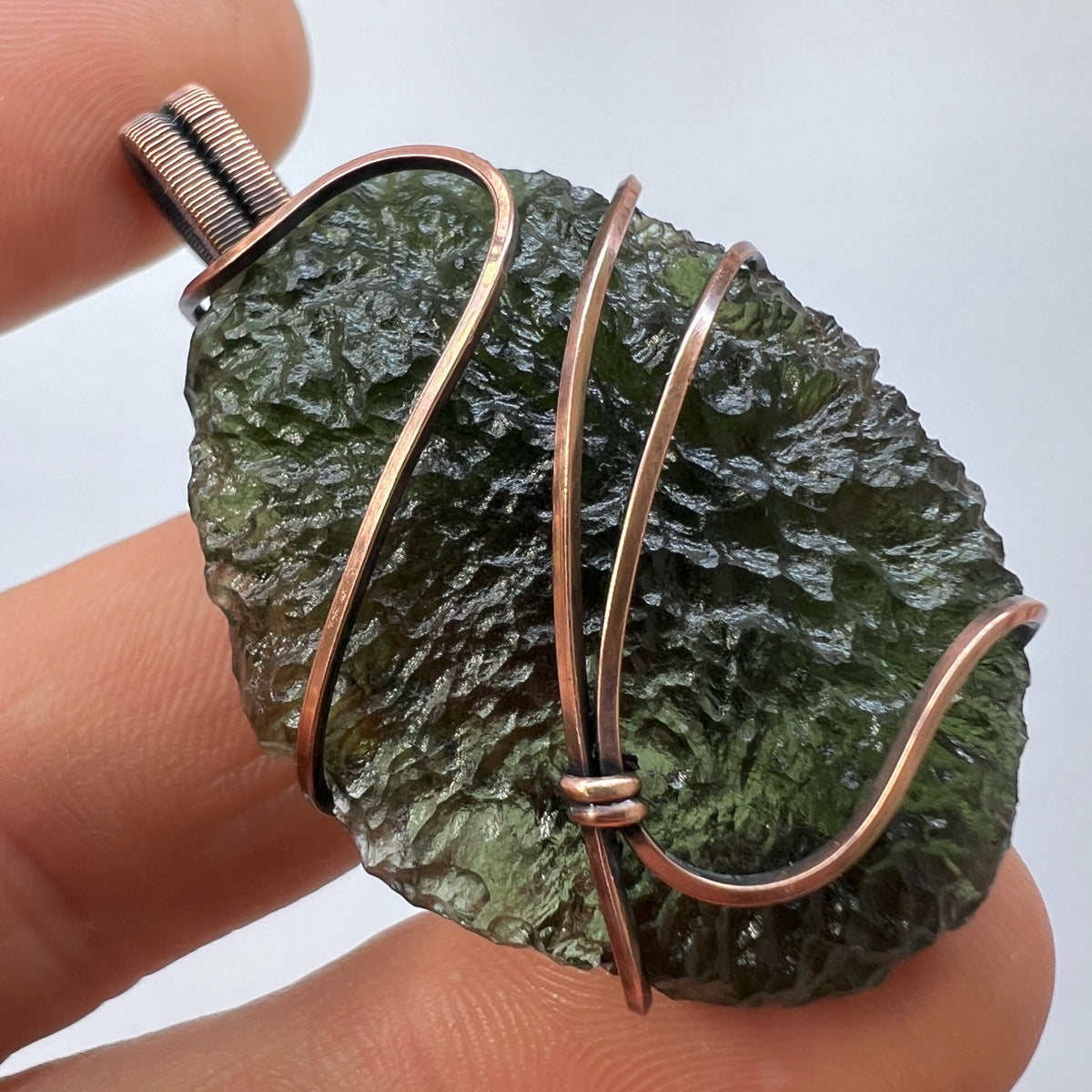 Moldavite Copper Wire Wrapped Pendant | 14.59g | Chlum