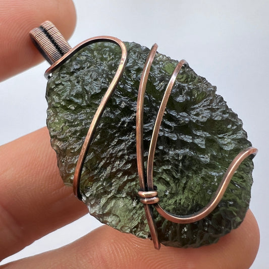 Moldavite Copper Wire Wrapped Pendant | 14.59g | Chlum