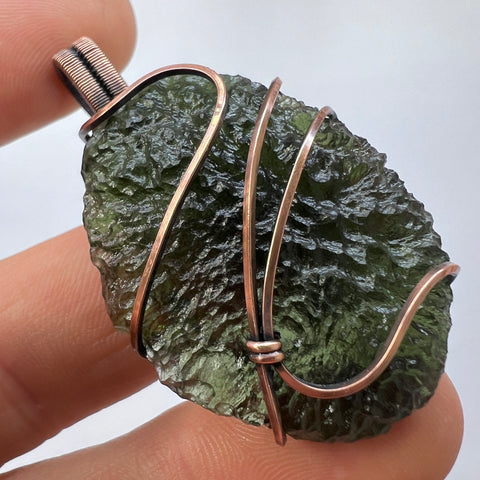 Moldavite Copper Wire Wrapped Pendant | 14.59g | Chlum