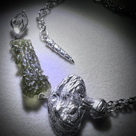 Sterling Silver Moldavite & Herkimer Diamond Necklace | 1.17g | Maly Chlum