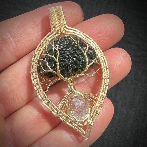 Gold Moldavite Tree of Life Pendant | 6.77g | Maly Chlum