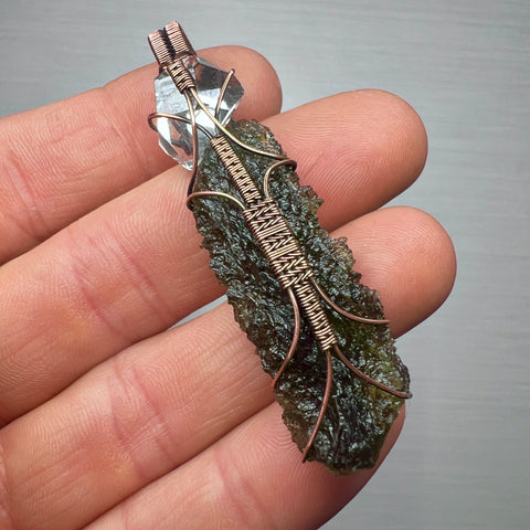 Moldavite & Herkimer Pendant - 8.5g
