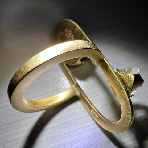 One-of-a-Kind Artisan Design Moldavite & Herkimer Gold Plated Ring - Size 7