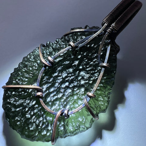 Moldavite Copper Wire Wrapped Pendant | 14.59g | Chlum