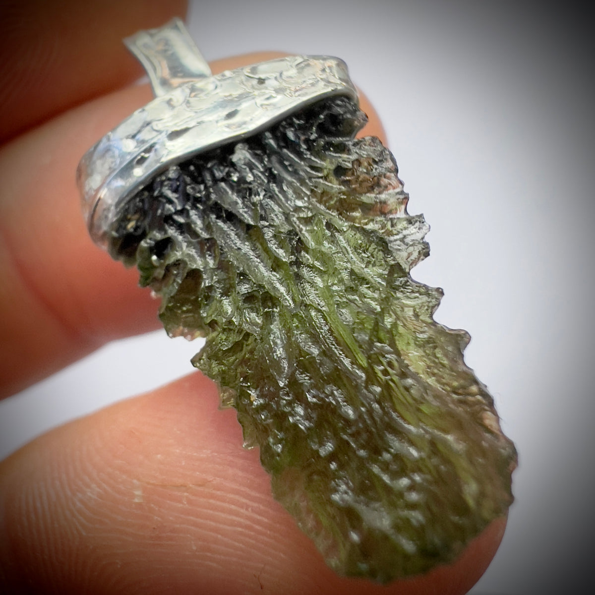 Soft Soldered Moldavite Pendant | 3.1g | Maly Chlum