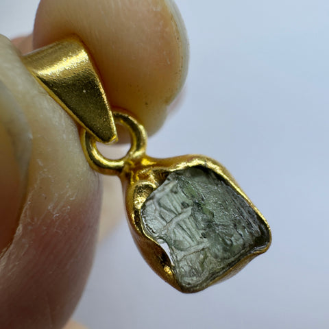 Gold Plated Moldavite Pendant | 1.38g | Chlum