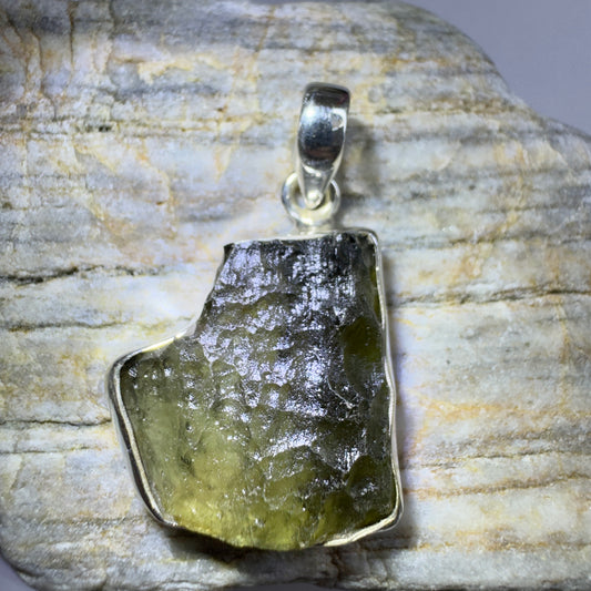 Sterling Silver Moldavite Pendant | 4.36g | Chlum