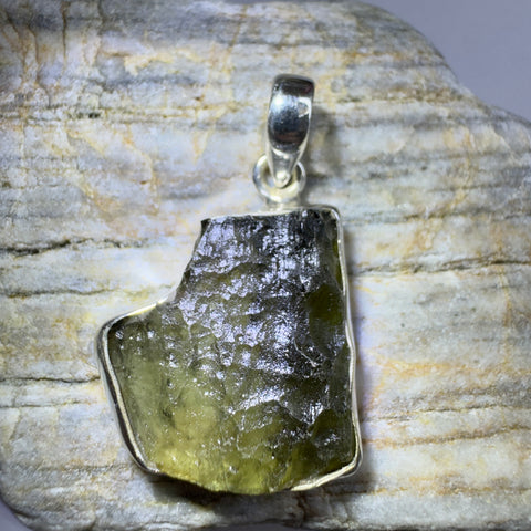 Sterling Silver Moldavite Pendant | 4.36g | Chlum