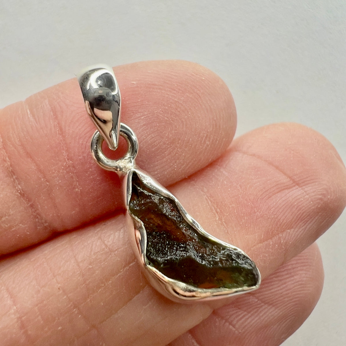 Sterling Silver Moldavite Pendant | 1.58g | Chlum