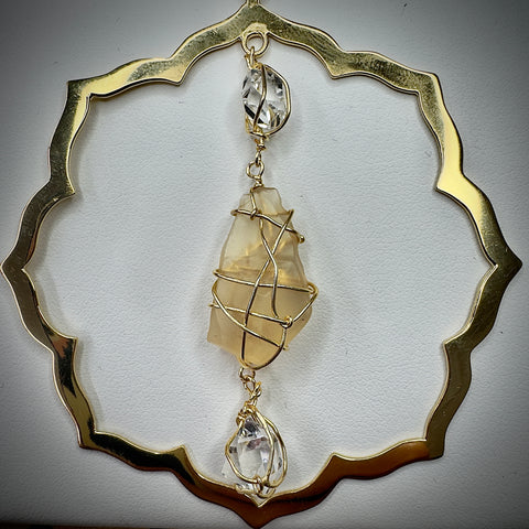 Gold Plated Moldavite, Herkimer Diamond & LDG Necklace | 1.2g | Chlum