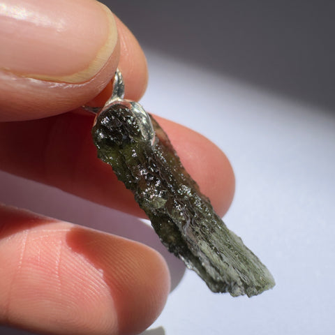 Sterling Silver Moldavite Pendant | 2.45g Total | Chlum