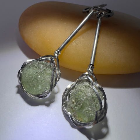 Stainless Steel Moldavite Earrings | 2g | Chlum