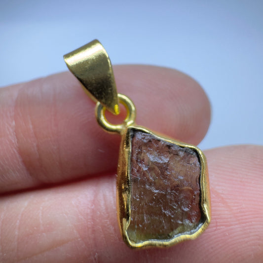 Gold Plated Moldavite Pendant | 1.52g | Chlum