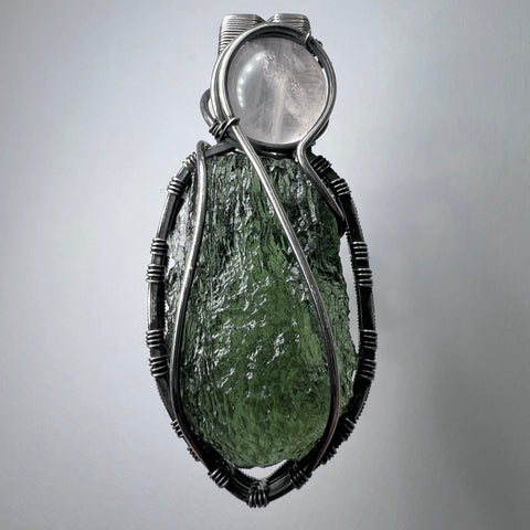 3.58g Moldavite & Rose Quartz Sterling Silver Pendant
