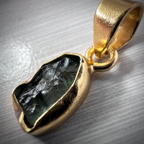 Gold Plated Moldavite Pendant | 1.29g | Chlum