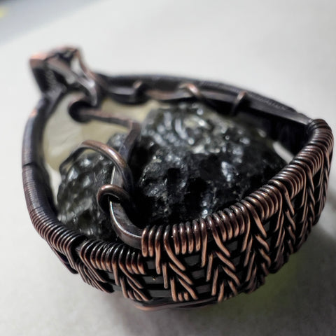 Moldavite & Libyan Desert Glass Pendant - Copper Wrap