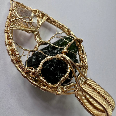 Gold Moldavite Tree of Life Pendant | 6.77g | Maly Chlum