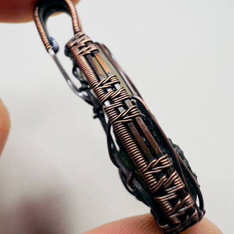 Moldavite & Libyan Desert Glass Pendant - Copper Wrap