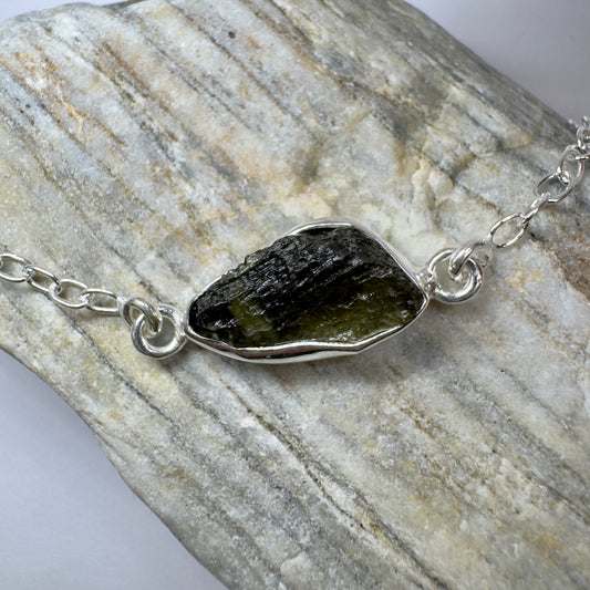 Sterling Silver Moldavite Bracelet | 3.48g | Chlum
