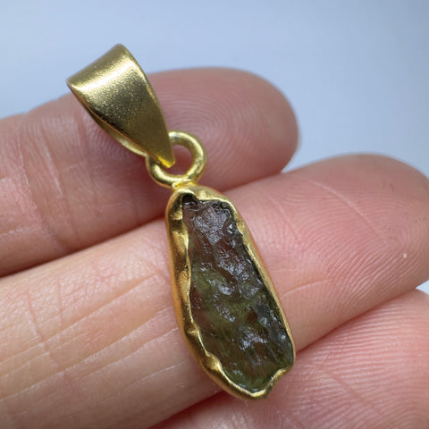 Gold Plated Moldavite Pendant | 1.77g | Chlum