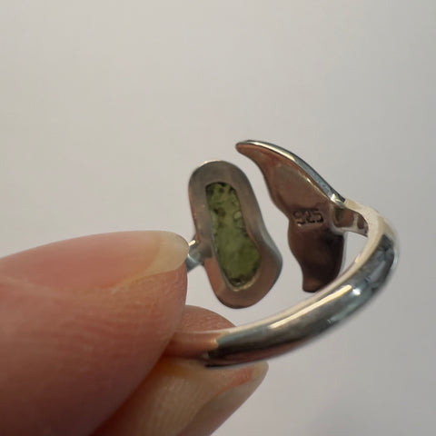 Sterling Silver Moldavite Whale Ring - Size 7