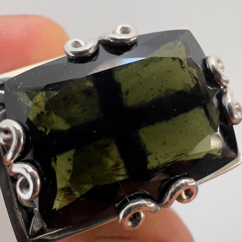 Sterling Silver Moldavite Ring | Size 7.5 (P) | Chlum