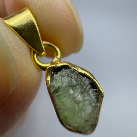Gold Plated Moldavite Pendant | 1.31g | Chlum