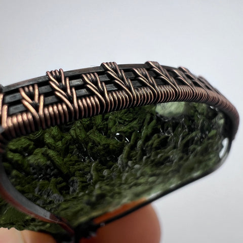 Moldavite & Herkimer Diamond Copper Wrapped Pendant – 10.62g