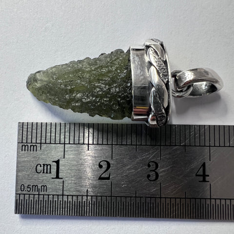 Moldavite "Shark Tooth" Silver pendant.