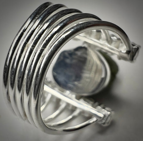 Sterling Silver Moldavite & Cubic Zirconia Ring | Size 6.5 (N) | Chlum
