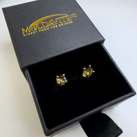Celestial Glow Moldavite Stud Earrings | 5mm | Chlum