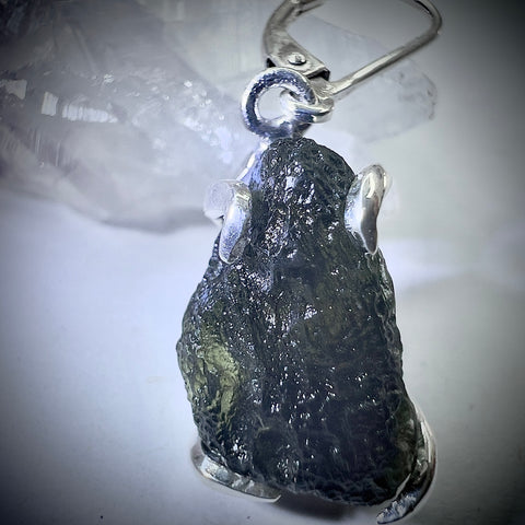 Moldavite Sterling Silver Earrings | 2.76g | Chlum