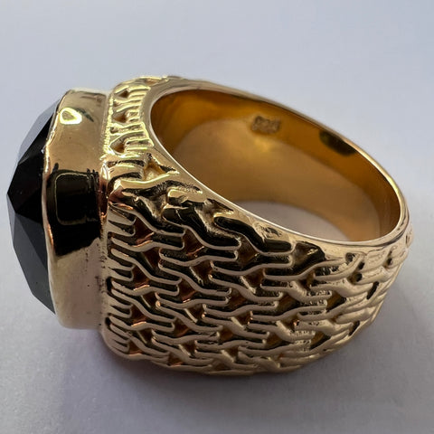 Gold Plated Sterling Silver Moldavite Ring | 2.9g | Size 9