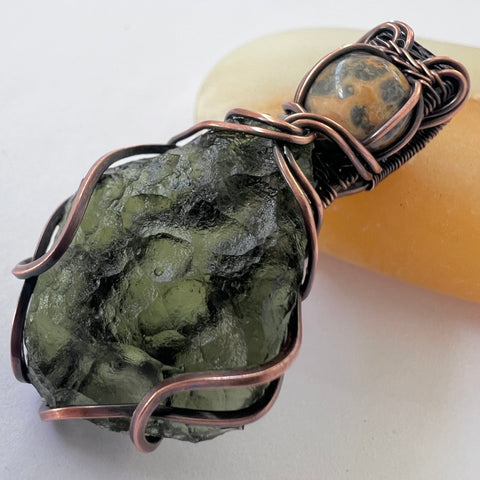 Moldavite & Leopard Jasper Pendant | 3.44g | Vrabce