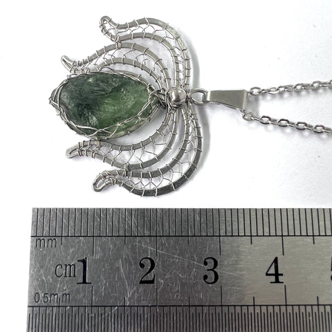 Stainless Steel Moldavite Pendant | 1.16g | Vrabce
