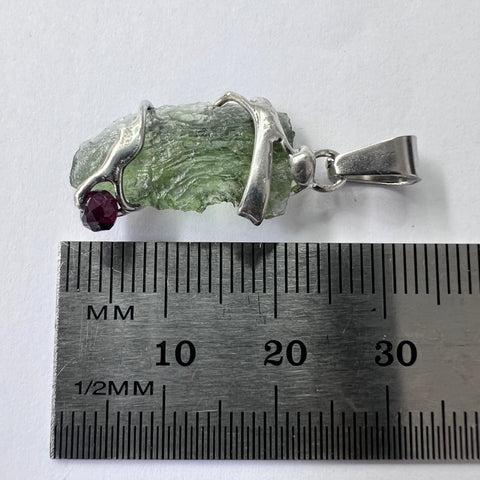 Moldavite & Garnet Soft Soldered Pewter Pendant | 1.1g | Chlum