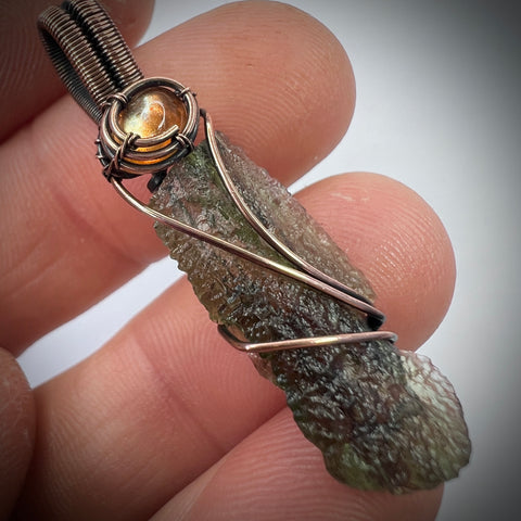Copper Moldavite & Sunstone Pendant | 1.48g | Chlum