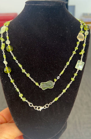Silver Moldavite, Peridot, Prehnite, LDG & Necklace | 2.4g | Chlum