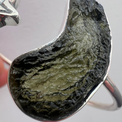 Celestial 2.66g Moldavite & Star Open Bracelet in Sterling Silver