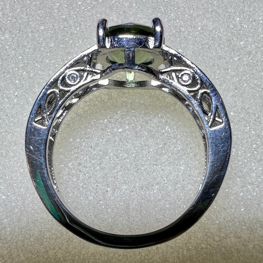 Faceted Moldavite Silver Ring Size 7 | 1 ct | Chlum